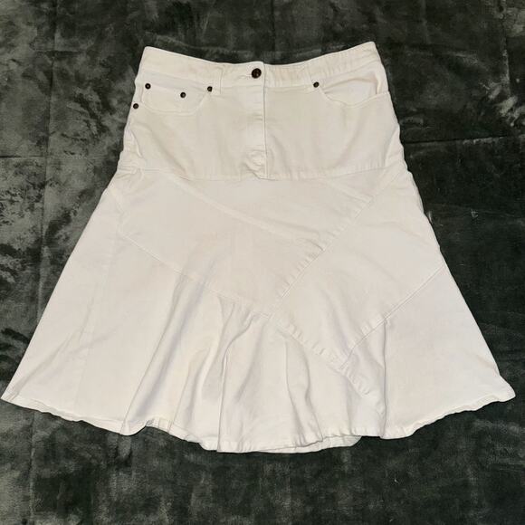 VTG Y2K Live a Little A-Line Denim Patchwork Skirt Women's 8 White Cotton Flared - Picture 1 of 5